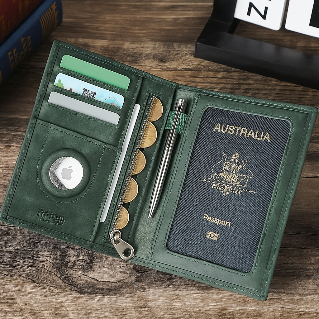 Luxury Leather Travel Passport & Wallet With RFID Protection