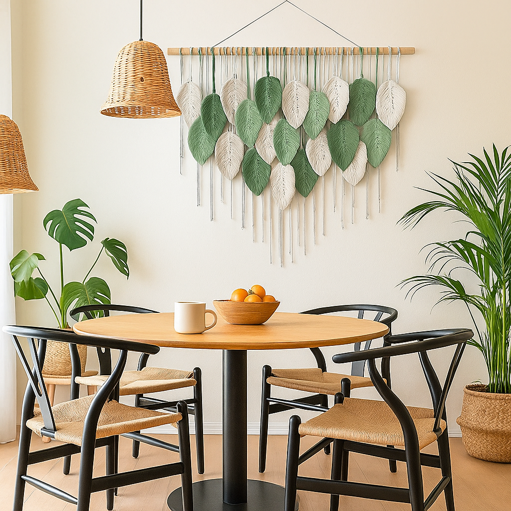 Elegant Boho Macrame Leaf & Feather Hanging Wall Art