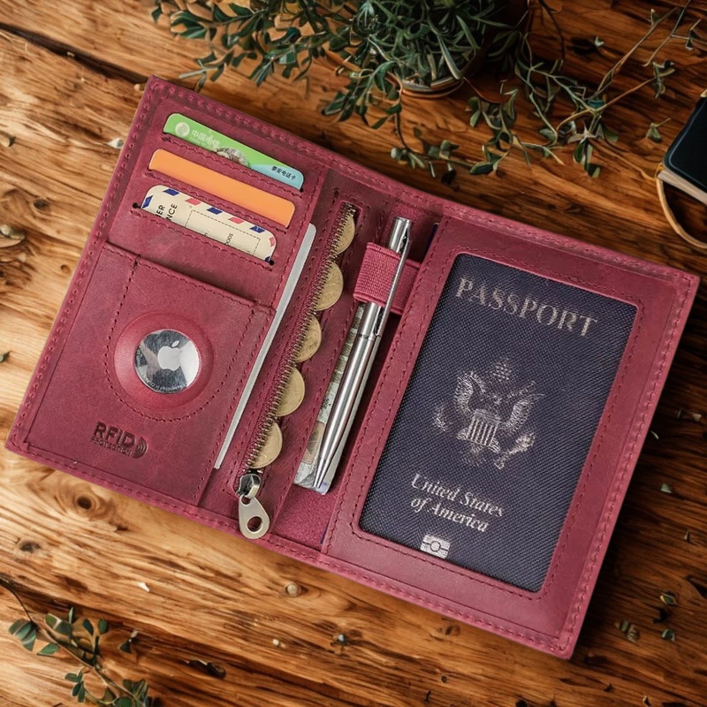 Luxury Leather Travel Passport & Wallet With RFID Protection