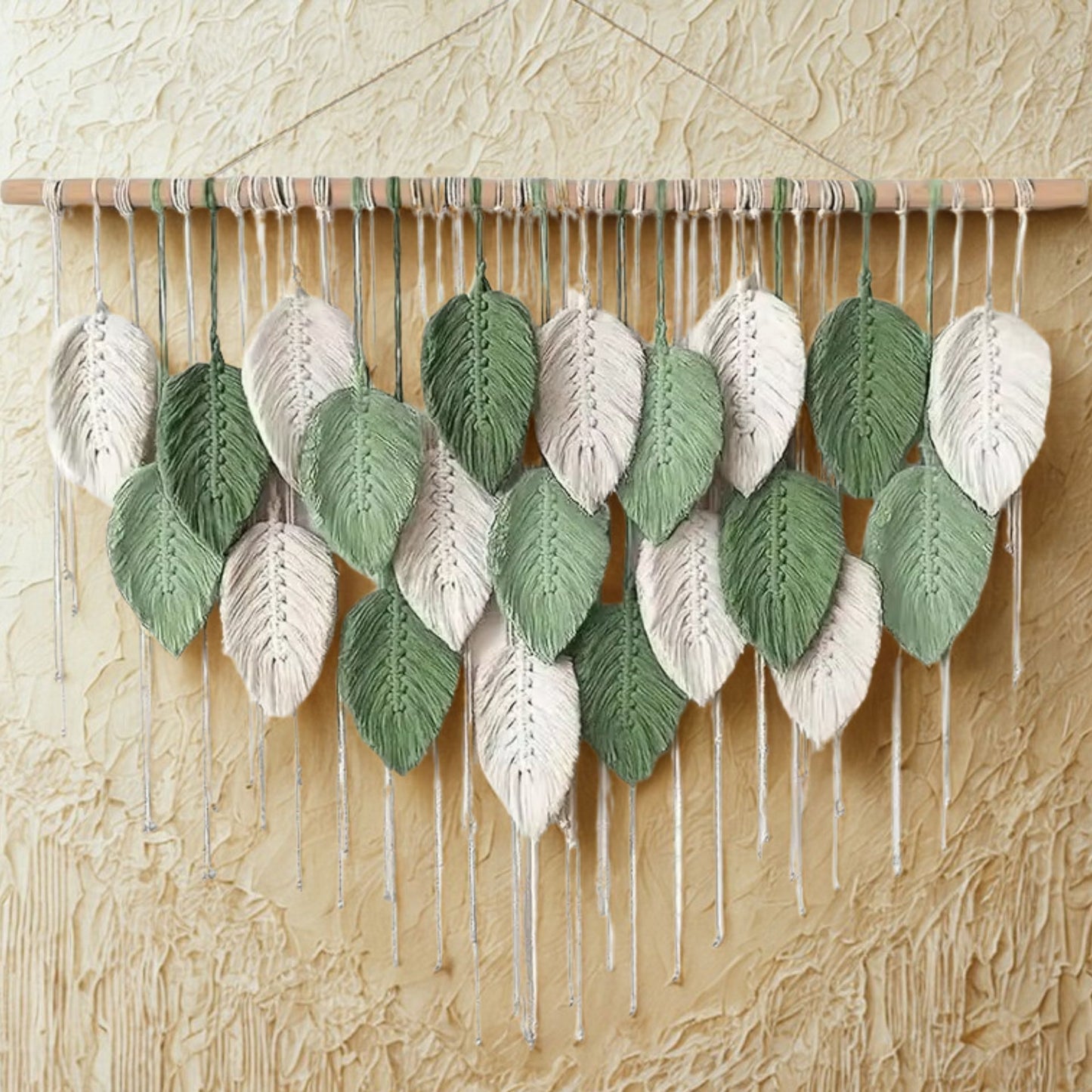 Elegant Boho Macrame Leaf & Feather Hanging Wall Art