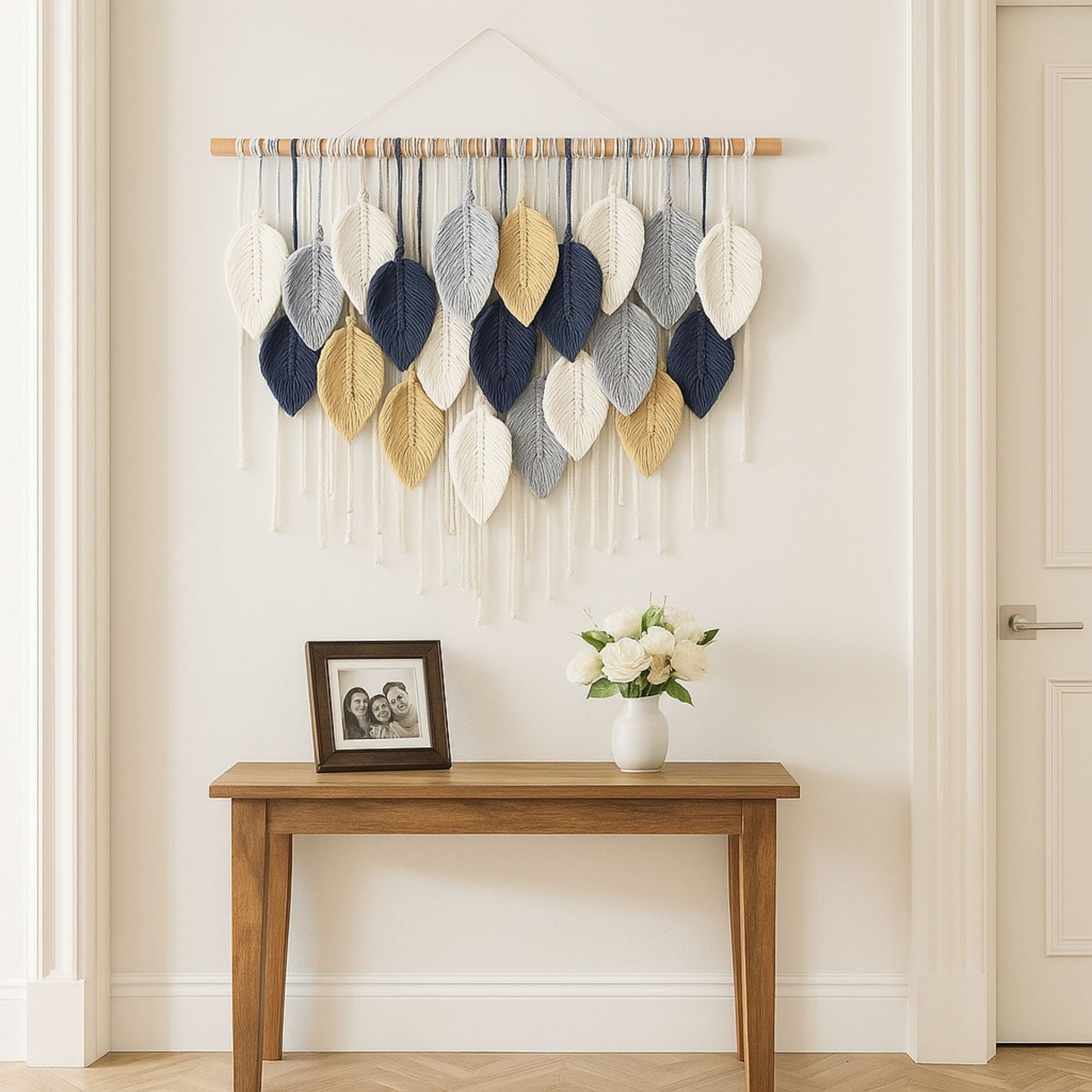 Elegant Boho Macrame Leaf & Feather Hanging Wall Art
