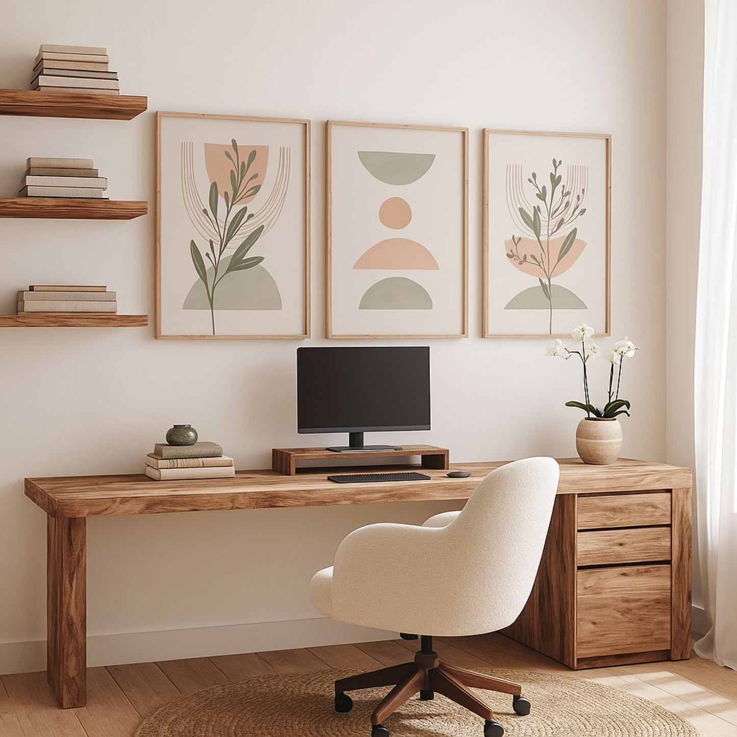 Scandinavian Serenity Collection – Trio of Modern Leaf & Line Art