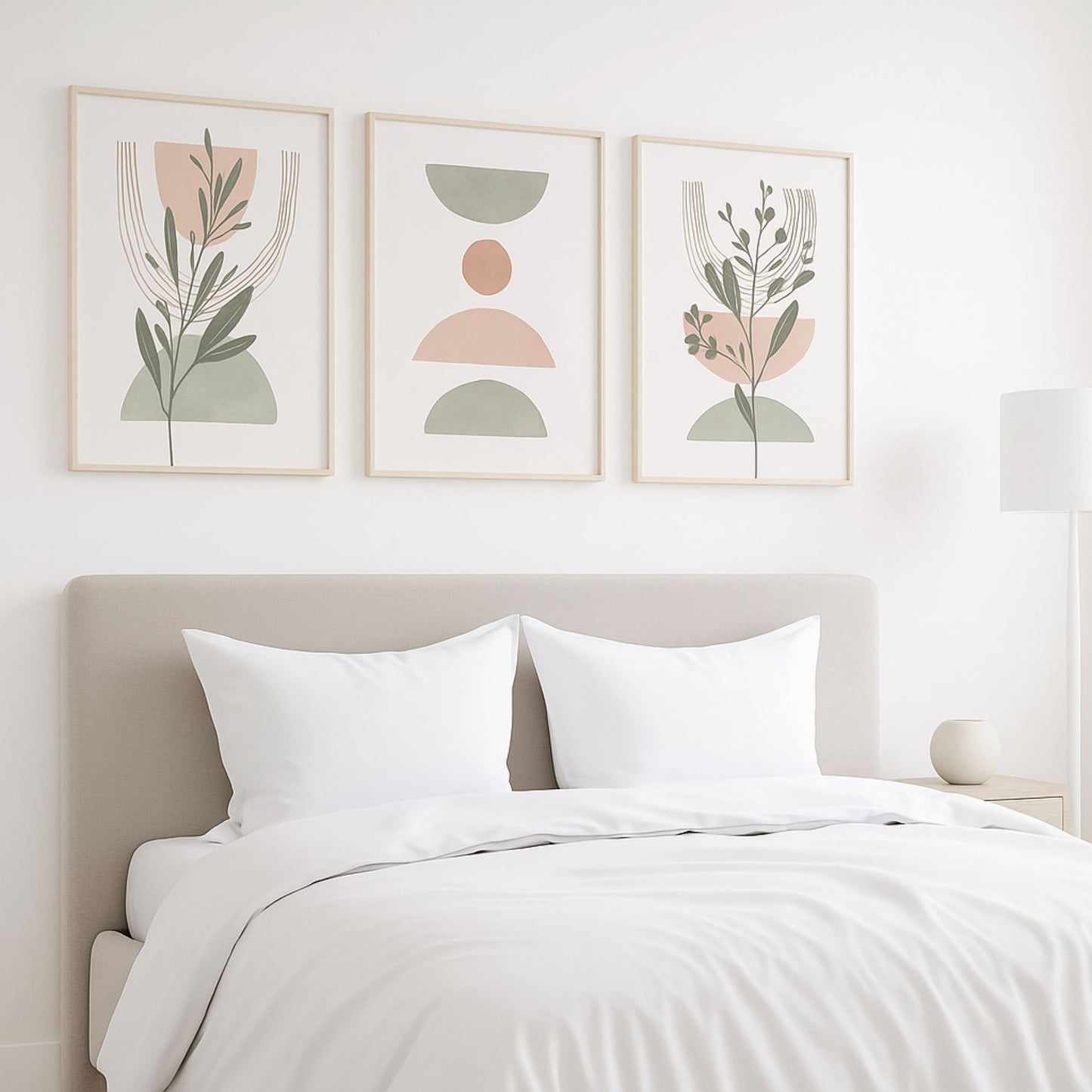 Scandinavian Serenity Collection – Trio of Modern Leaf & Line Art