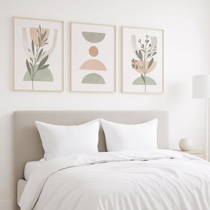 Scandinavian Serenity Collection – Trio of Modern Leaf & Line Art
