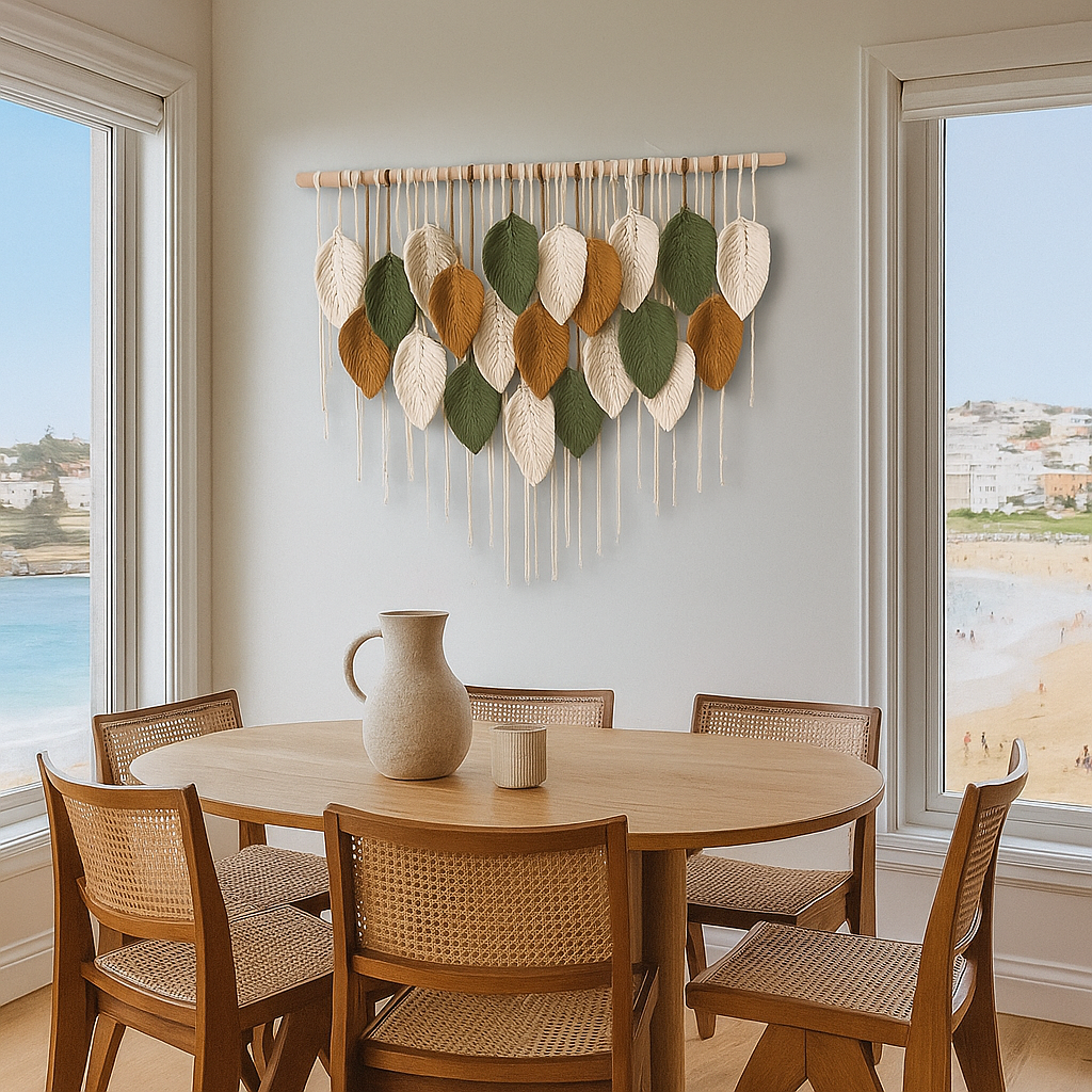 Elegant Boho Macrame Leaf & Feather Hanging Wall Art