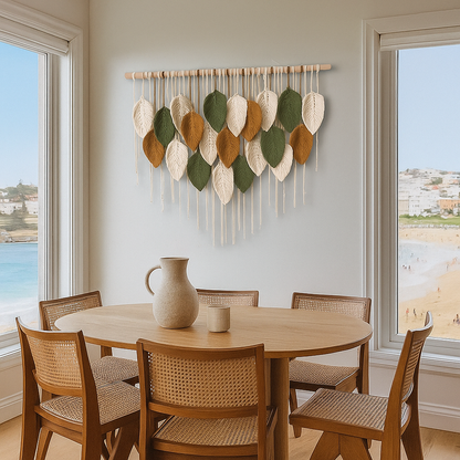 Elegant Boho Macrame Leaf & Feather Hanging Wall Art