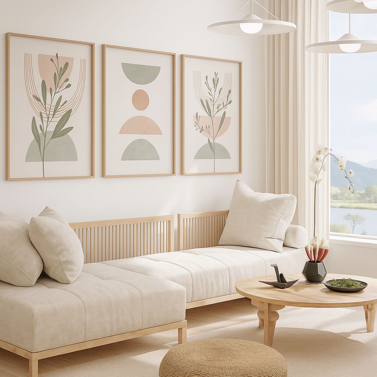 Scandinavian Serenity Collection – Trio of Modern Leaf & Line Art